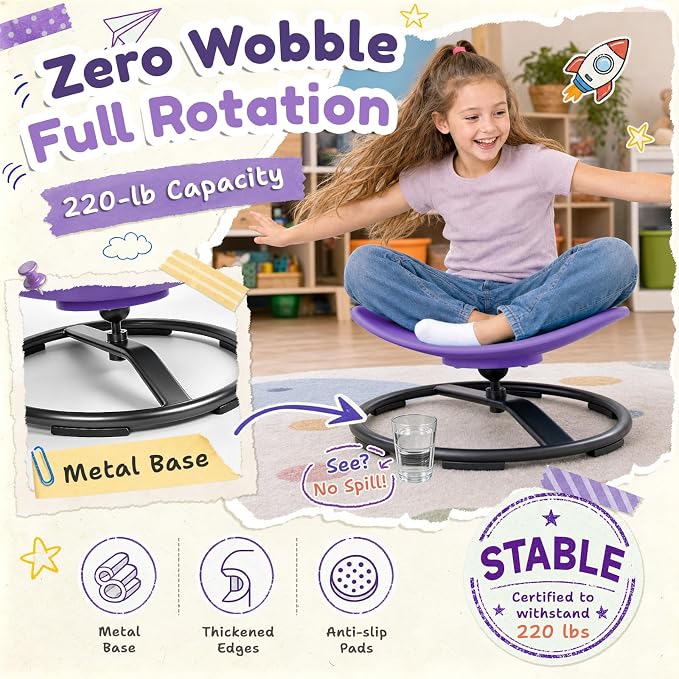 Pterying 21" L × 19" W Large Size Spinning Chair for Autistic Kids, Ages 3+ | Autism Sensory Products, Sensory Toys Gifts for Kids with Autism & ADHD, Training Body Coordination, Purple