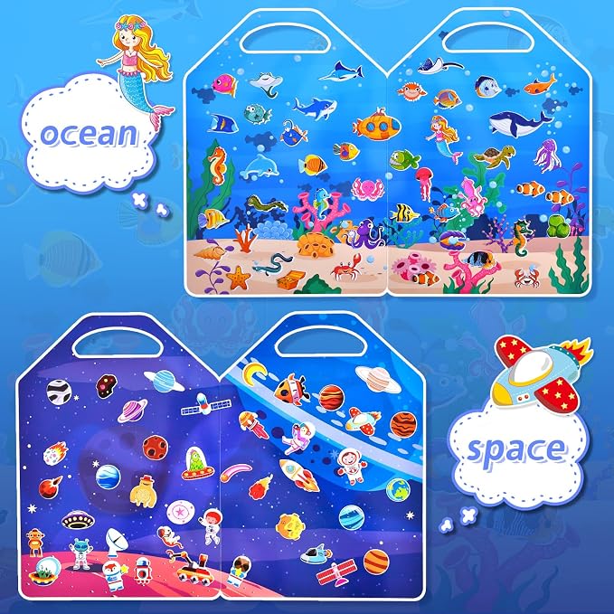 6 Set (260pcs) Puffy Sticker Books Activity for Kids | Animal, Farm, Dinosaurs, Space, Travel Toys Essentials Reusable Stickers for Boys and Girls Ages 3+