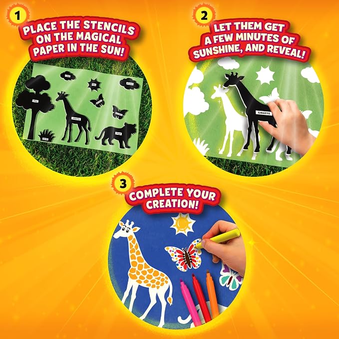 Skillmatics Magical Sun Art – Animals, STEM Paper Craft Kit, Gift for Kids | Decorative Paper, Animal Stencils & Markers, Create with Sunlight, Mess-Free, Gifts for Ages 4, 5, 6, 7, 8, 9, 10, 11, 12