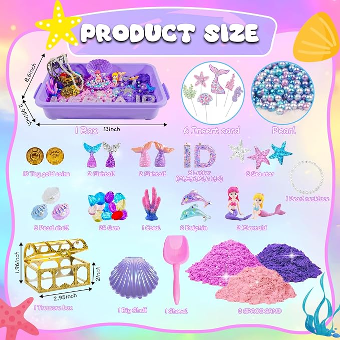 Bbiamsleep Mermaid Sensory Bin, 119 Pcs Mermaid Sensory Kit for Birthday | ﻿ Mermaid Sensory Bin Items, Mermaid Sensory Filler with Sandboxes Accessories