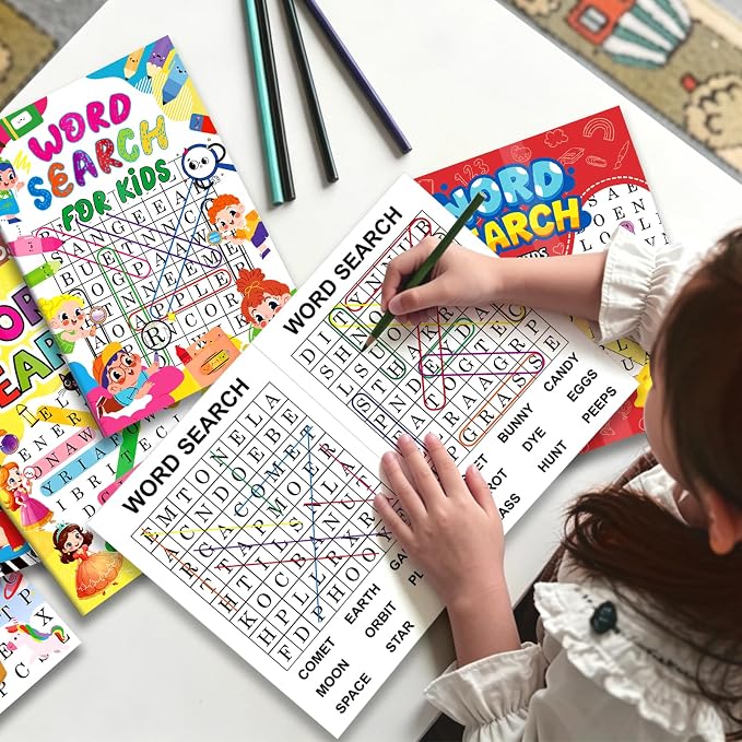 Elfew 20 Pack Bulk Small Word Search Puzzle Books for Kids Ages 4-8 8-10 | Over 2500+ Words, Answer Keys Included, Educational Vocabulary Activity Workbooks, Travel Screen Free Learning Games