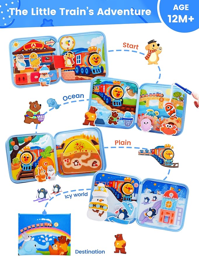 Montessori Busy Book for Toddlers 1-3, Felt Busy Board, Train Travel | Montessori toys, Fishing game, Travel Toys, Fine motor, Independent quiet play, Soft felt, Boy Girl gift, CPC 12m+