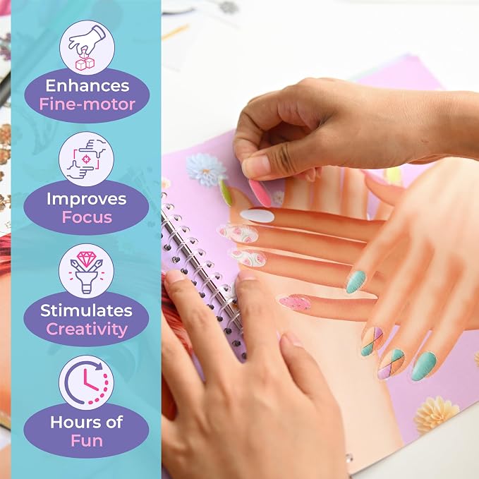 BSCOOL Nail Sticker Book for Kids – Drawing Coloring Makeup | Features 240+ removable stickers for endless nail design and makeup combinations. Suitable gift for girls ages 4 and up.