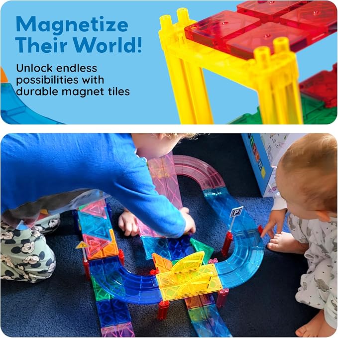 PicassoTiles 30 PCS Magnetic Race Track Toy Set STEM Educational Building | Ages 3+, BPA-free materials, promotes hand-eye coordination & engineering skills, Hands-On Learning & Screen Free Play