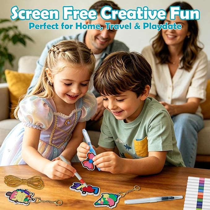 35 Unicorn Princess Puffy Craft Kit for Kids– 3D Water-Activated Paint by Number Art, DIY Keychains, Hands-On Creative Activity, Rainy Day Screen-Free Toy, Birthday Party Gift for Girls Ages 4–8