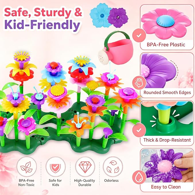 99pcs Flower Garden Building Toys Set - STEM Montessori Toys for Girls | Birthday Gift for 3 4 5 6 7 Years Old Girl, Sorting & Stacking Building Block Playset Springl, Gardening Toy for Kids