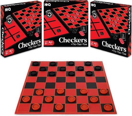 HI-Q Checkers & Tic-Tac-Toe Board Game Set – Multi-Pack Bundle for Family Game Night & Classrooms – Features Interlocking Stacking Pieces & Folding Board – Ages 6+