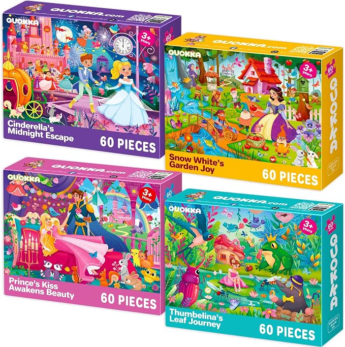 60 Piece Puzzles for Kids Ages 4-6 - 4 Jigsaw Toddler Puzzles Ages 3-5 | Fairy Tale Jigsaw Puzzles for Kids - FSC Certified - Educational Learning Toys - Gift for 5 Year Olds