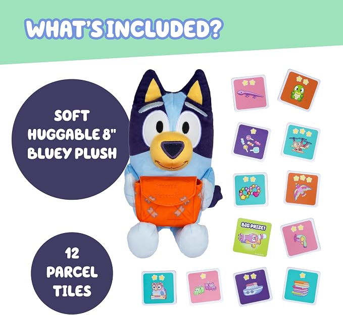 Bluey Pass the Parcel Musical Game, Soft 8" (20cm) Plush, Game for Kids | Huggable fun family game, children's party game or preschool game, three interactive kids games to play, including hot botato