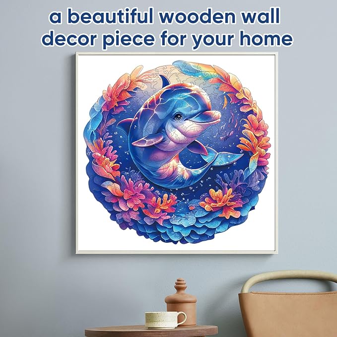 Qiuenisray Wooden Puzzles for Adults 500 Pieces, Dolphin Jigsaw Puzzles | FSC Certified Unique Ocean Adult Puzzles, Irregular Wood Puzzles, Creative Gift for Family Game 16.2x16.5 in