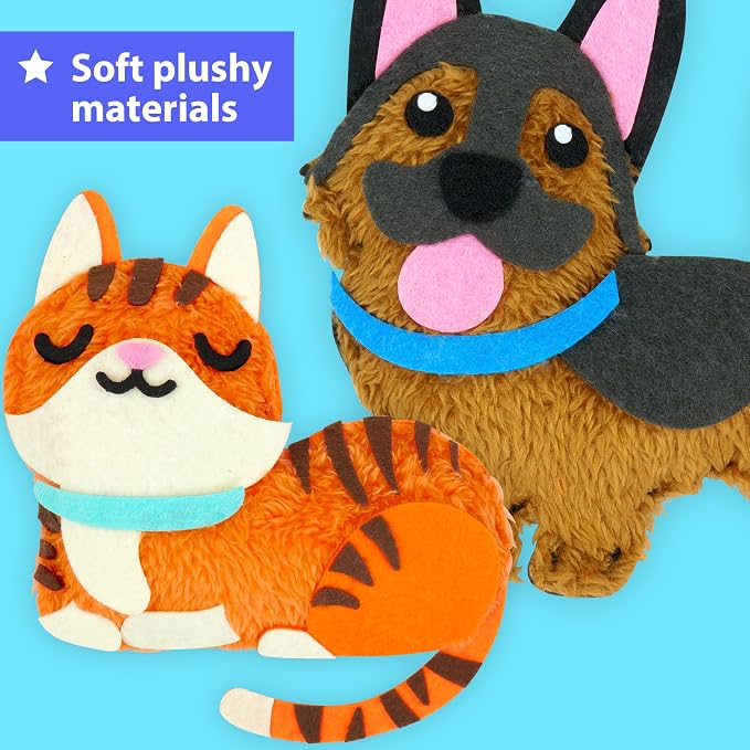 KRAFUN Puppy & Kitten Sewing Kit for Kids Ages 6+ | 8 Dolls | Sew 8 dog & cat stuffed dolls. Instructions & felt included. Great beginner gift for girls & boys learning to sew