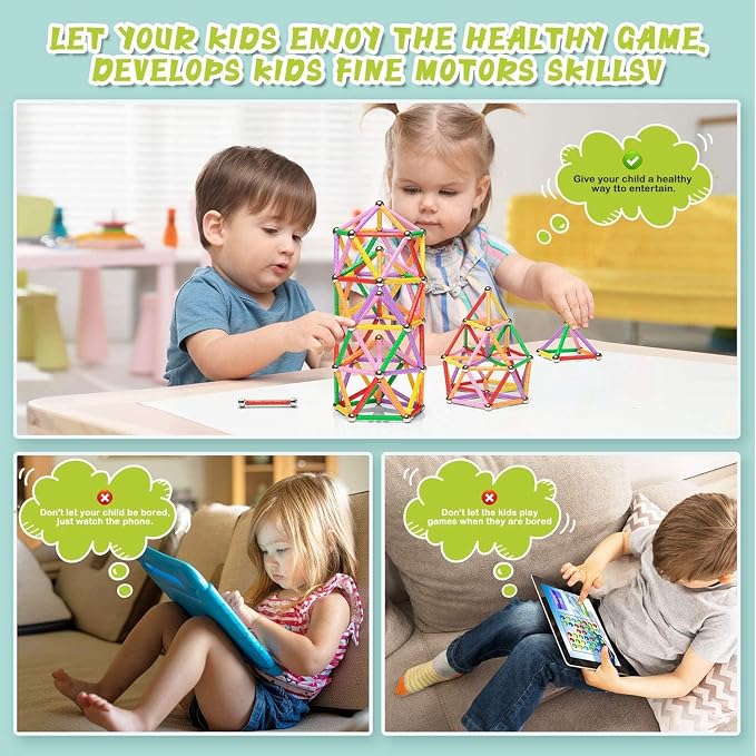 165PCS Magnetic Building Blocks Toys, 2.3" Magnet Sticks and Non-Magnetic Balls Set Magnet Game for Kids and Adult, 3D STEM Building Toys with Storage Bag