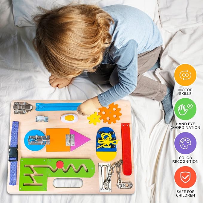Montessori Busy Board for Toddlers, Wooden Sensory Toys, Preschool Learning Activities for Fine Motor Skills Travel Toy, Basic Life Skills Educational Gifts for 1 2 3 Years Old Kids Boys Girls | Preschool Learning Activities, Basic Life Skills, Fine Mo...