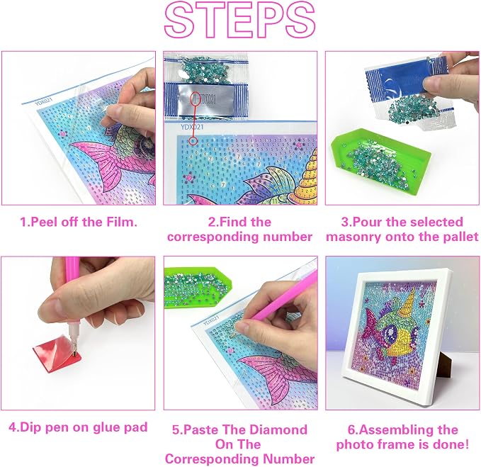 Reofrey Diamond Art Kits for Kids with Frame, 5D DIY Butterflies Diamond Painting Kits, Arts Crafts Gift for Girls & Boys Ages 4,5,6,7,8,9,10,11,12, Creative Educational Toy for Beginners (7x7 Inch)