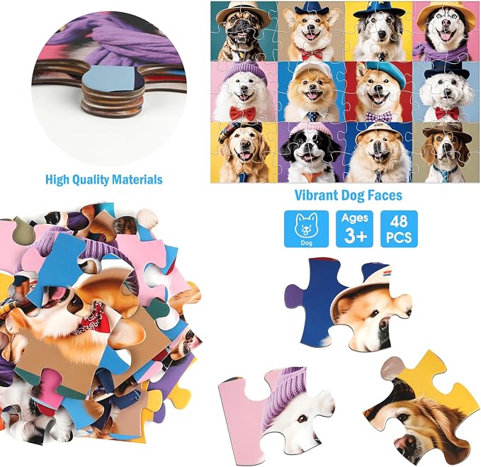 Jumbo Floor Puzzle for Kids,48 Piece Funny Dog Jigsaw Puzzle Ages 3-8 | Puppy Theme Puzzle,Extra-thick Cardboard,Preschool Learning Toy,35x24 in Completed,Ages 3-8,Birthday Gift for Boys and Girls