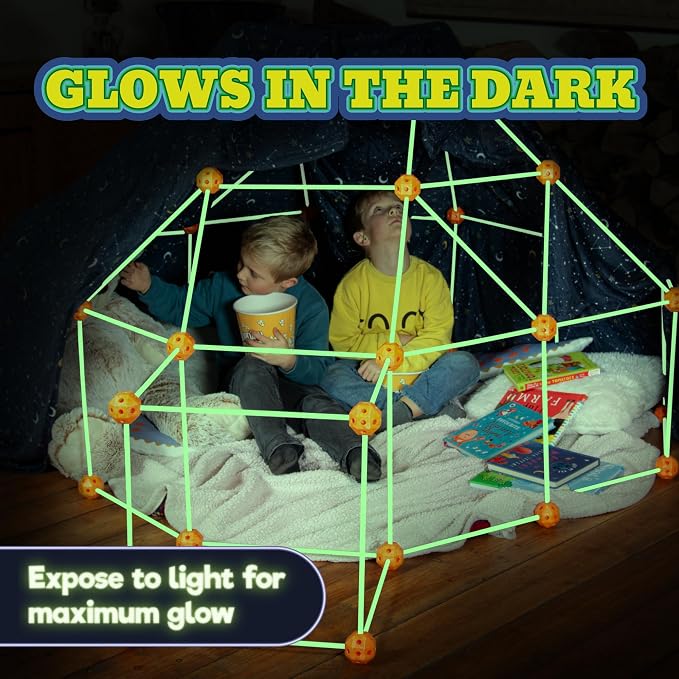 KiddyPlay Mega Forts - 130 Piece Fort Building Kit for Kids | Glow in the Dark DIY Fort Making Kit - Build a Fort Building Kit - STEM Building Toys For Kids