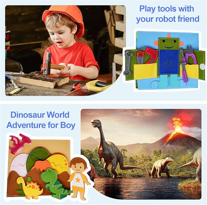 BizyKoady Montessori Busy Book for Toddlers 2-4, Pretend Play Quiet Book | Early Learning Educational, Travel Toys, Travel Essentials, Learning Activitie, Boys Christmas Gift, Felt