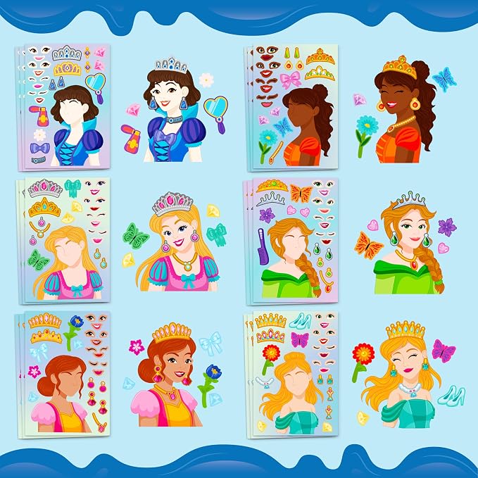 JOYIN 36 Sheets 9"x6" Make a face Stickers for Kids, Make Your Own Princess Stickers, Crafts Birthday Party Favors, Goodie Bags Classroom Activities