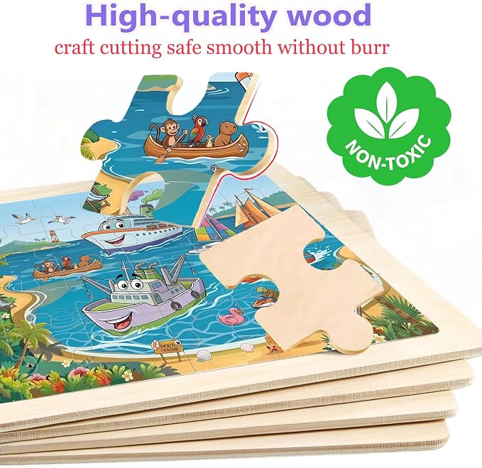 Wooden Puzzles for Kids Ages 4-6, 4 Pack with 24 Pieces Jigsaw Puzzles Preschool Educational Toys Gifts for Children Ages 3-5, Kids Toys Gifts for 4+ Year Olds Boys Girls