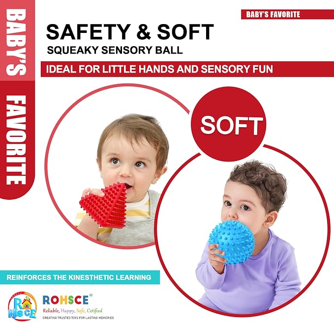 Baby Sensory Balls 6-12 Months, 3PCS Soft Spiky Teething Toys | Soft Spiky Textures, Bright Colors, Infants Montessori Teething Ball, Fine Motor Skills & Tactile Development