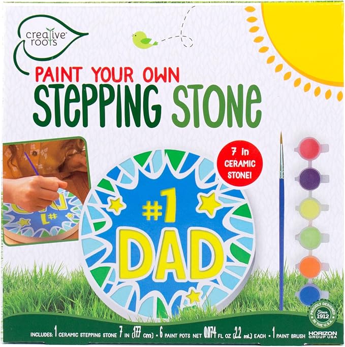 Creative Roots Paint Your Own #1 Dad Stepping Stone, Paintable Ceramic 7 in. Stone, Includes 6 Acrylic Paints & Paintbrush, Great Arts and Crafts for Kids Ages 8-12