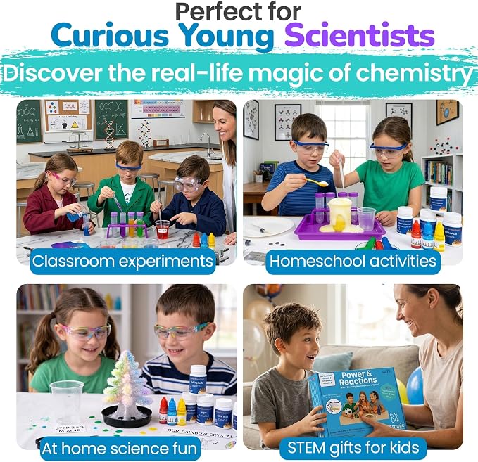 Science Experiment Kit for Kids Ages 8-12 Years - Chemistry Kit Designed By a PhD Chemist & Mom, 46 Hands-On STEM Educational Activities, Gifts for Boys & Girls