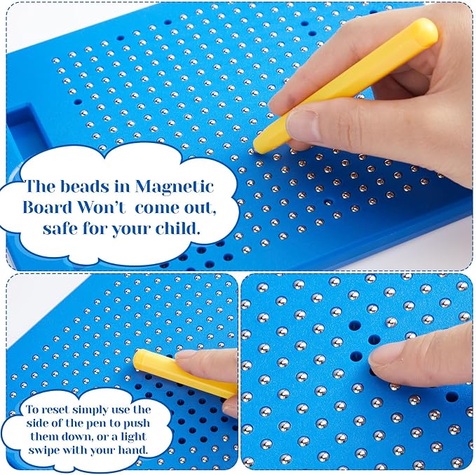 Yexiya 3 Pcs Magnetic Drawing Board for Kids, Toddler Travel Drawing Kit Magnet Sketch Thread Board with Stylus Pen and Beads Toy for Child Quiet Time Activities (7 x 8.5 Inches,Blue)