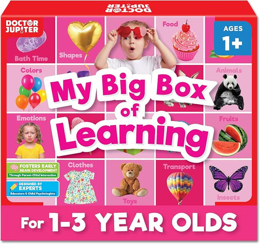 Doctor Jupiter Girls' Big Box of Learning for Kids Ages 1-3 Year Old | Set of Board Books and Fun Activities, Birthday Gift Ideas for Girls 1,2,3, Year Olds, Toddler Educational Activities