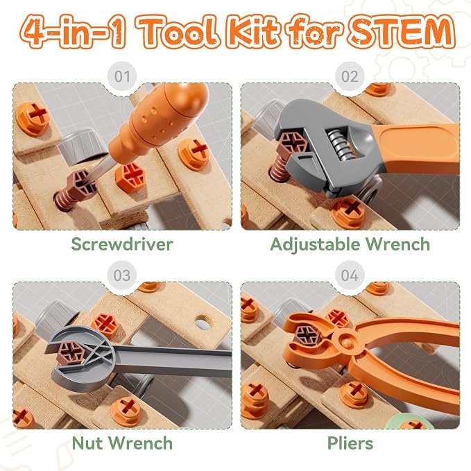 CUTE STONE 158PCS Kids Tool Set with Toy Drill | STEM Construction Building Toys with Storage Tool Box, Montessori Pretend Play Gift for Toddler Boys and Girls Ages 3-6