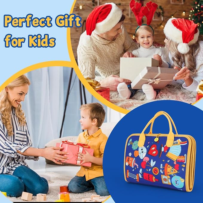 Montessori Busy Book 3-5, 12-in-1 Sensory & Fine Motor, Travel Gift