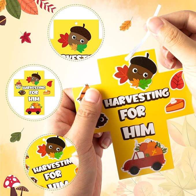 BeYumi Fall Cross Craft Kit - 123Pcs Christian Ornaments for Sunday School | Thanksgiving DIY Religious Hanging Ornament Craft kit Make Your Own Sunday School Decor Classroom Party Art Supplies for Kids