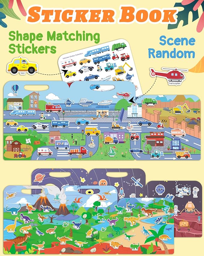 Benresive Reusable Sticker Book for Toddlers, Stickers for Kids, Travel Toy | Toddler Toys, Boys Girls Birthday Gifts, Airplane & Road Trip Essentials Kids, No Mess Waterproof Toddler Crafts Activities