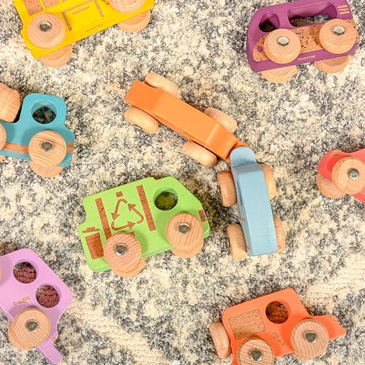 tickit Rainbow Wooden Vehicles - Set of 12 - Small, Chunky Cars - for Ages | 12m+ - Develop Fine-Motor Skills - Loose-Parts Toys for Toddlers