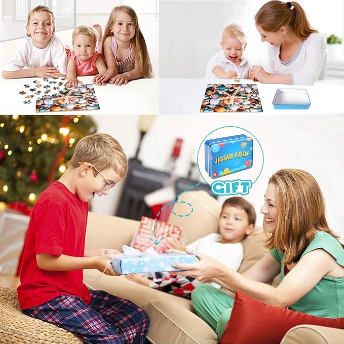 LELEMON Beach Shells Puzzles for Kids Ages 4-8,100 Pieces Colorful Beach Shell Jigsaw Puzzles in a Metal Box,Cute Shells Cobblestones Learning Educational Puzzles for Boys Girls