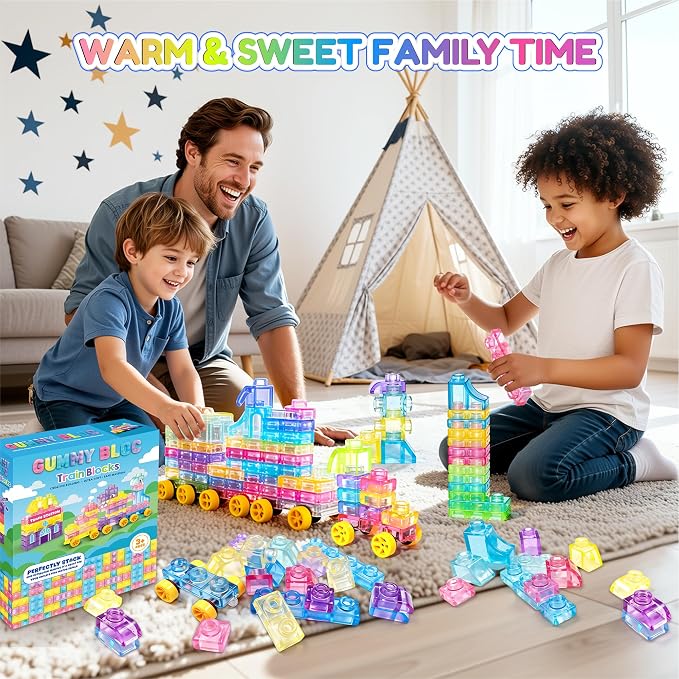 42PCS Soft Train Sensory Building Blocks with Wheels,Squishy Stacking Toy | Preschool Educational Creative Play, Montessori Squeezable, Stretchable Early Learning Construction Playset, Puzzle Blocks