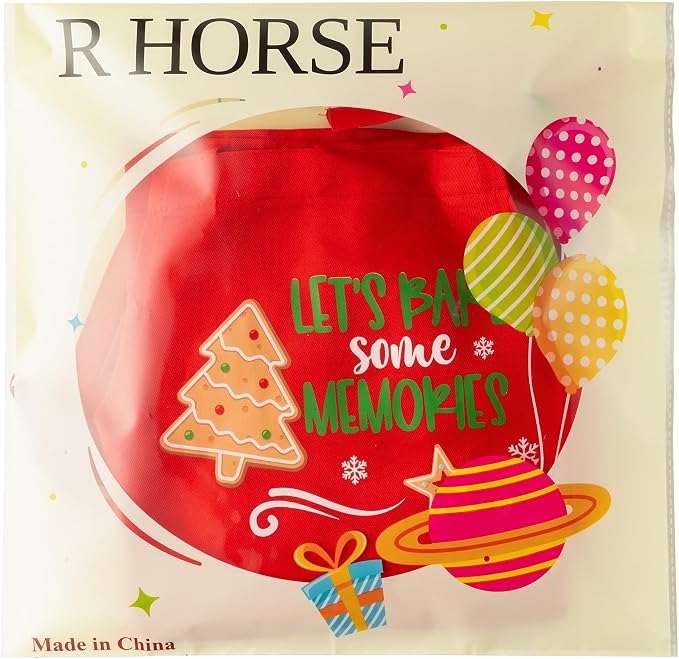 R HORSE 2 Pieces Christmas Kid Apron and Chef Hat Set, Pretend Play Toy | Xmas Red Adjustable Children Kitchen Apron, Ideal for Cooking, Baking, Painting, Birthday Christmas Gift
