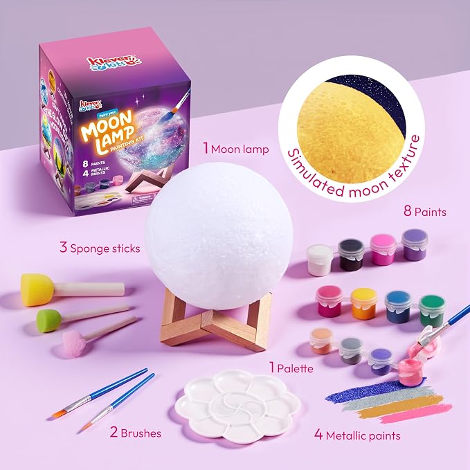 Klever Kits DIY 3D Moon Night Light, Paint Your Own Moon Lamp Kit Galaxy Lamp Arts and Crafts Kit, School Activities, Birthday Gifts for Kids Girls Boys
