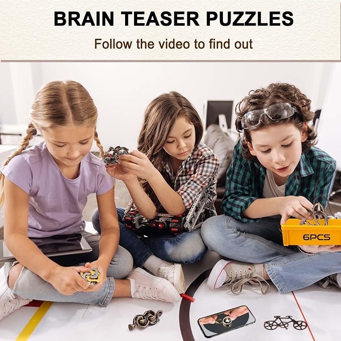 6 PCS Metal Brain Teaser Puzzles for Adults and Kids, Disentanglement Metal Logic Puzzle Set, IQ Mind Challenge Brain Games Toy Gift(6PCS Metal A)