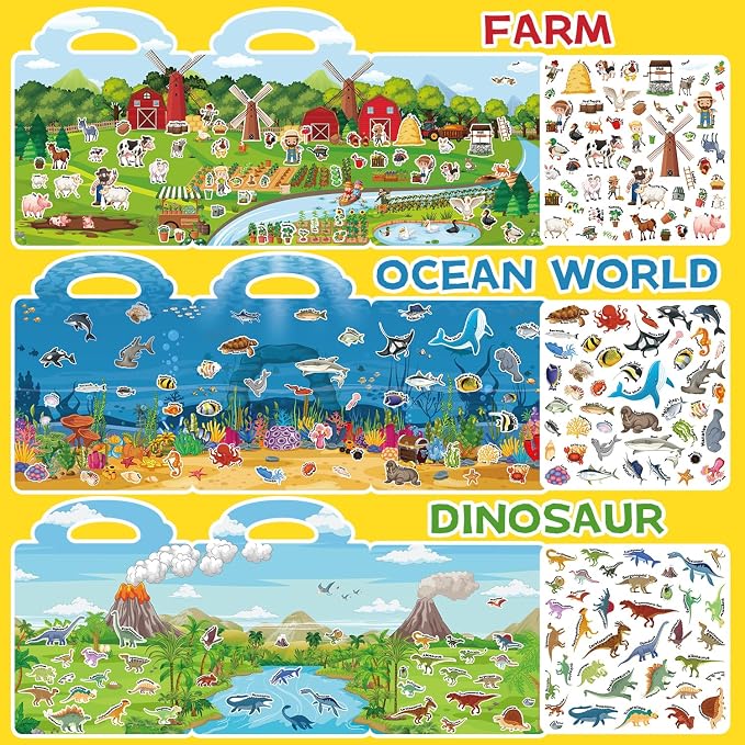 Reusable Jelly Sticker Books, Large Sticker Books for Toddlers, Stickers for Kids, Travel Toys for Children 3-6, Toddler Craft Activities, Birthday Gifts for Boys & Girls