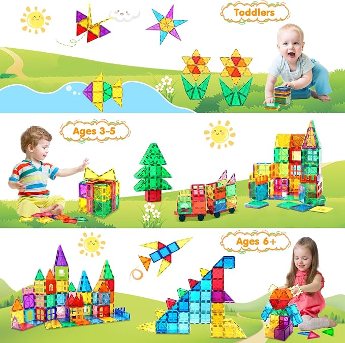 NVHH 100PCS Magnetic Tiles Blocks for Kids Ages 3-5 4-8 STEM Learning Toys | Educational Preschool Magnet Building Toys for Toddlers,Christmas Birthday Gifts for 3 4 5 6 7 8+ Year Old Boys Girls