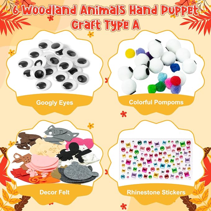 WATINC Hand Puppet Making Kit, Felt Sock Puppet Toys for Kids (Woodland A) | 6 Styles, Make Your Own Storytelling & Role Play Crafts, Creative Group Activity, Party Favors & Gifts for Kids Ages 4-8