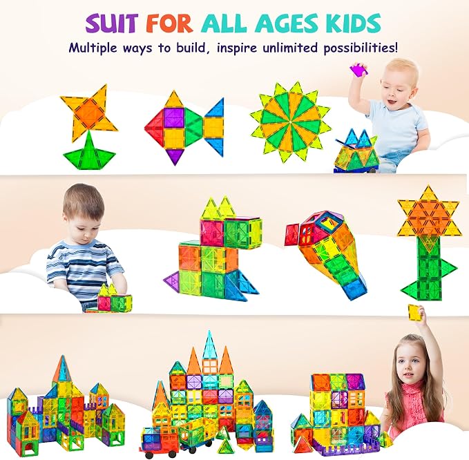 cossy 60 Pcs Magnet Tiles Magnetic 3D Building Blocks Set Educational Construction Toys for 3+ Year Kids with Stronger Magnets, Rivets-Fastened, Educational,Recreational, Conventional