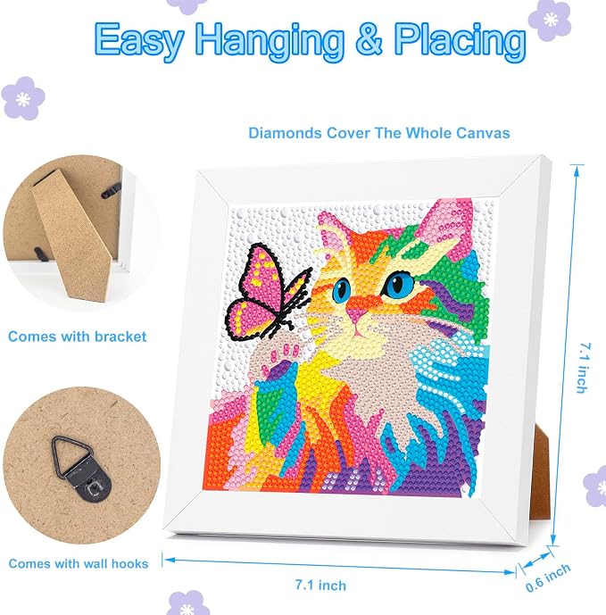 Nardoll Diamond Art Kits for Kids - Arts and Crafts for Kids Ages 4-8-12 - Dimond Art Painting with Wooden Frame - GEM Art for Girls Gifts Boys Adults Beginners Home Wall Decor(7x7inch)