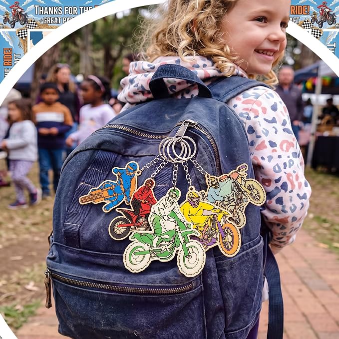 Saypacck 24 Pcs Dirt Bike Party Favors Wooden Paint Craft Kits | 12 Motocross Wood Pieces with Paint Palettes, Organza Bags Included, Ideal for Goodie Bag Fillers and Thank You Gifts