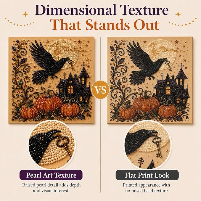 Halloween Pearl Art Kit for Adults, DIY Fall Craft (Crow) | Create textured Halloween decor through a screen-free, beginner-friendly craft activity.