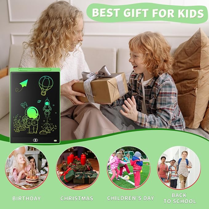 Genialba LCD Writing Board 8.5 Inches, Colourful Electronic Tablet, Portable Erasable Drawing Board, Graphic Tablet for Children's Games 3 4 5 6 7 Year Old Kid Boys Girls (Green)