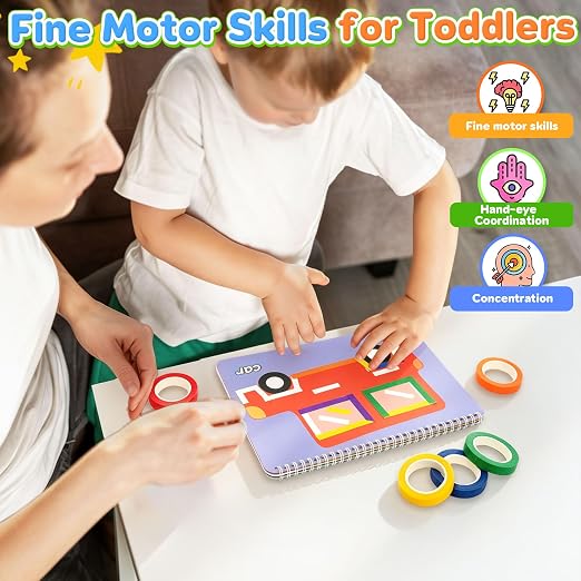Tape Activity Books for Kids Ages 3-5, Airplane Travel Activities for Kid | Roadtrip Essential Preschool Learning Activity Preschool Classroom Must Have Supplies Quiet Toy Gifts for Toddlers Girls Boys