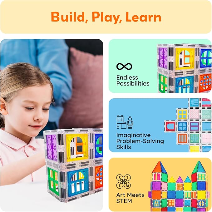 PicassoTiles Window and Door Clip On Magnetic Blocks Magnet Tiles Magnets Building Tile Construction Toy Set STEM Education Toys Learning Kit Stacking Block Playset Boys & Girls Age 3+ PT30