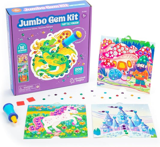 Educational Insights Jumbo Gem Kit - DIY Crafts for Kids Ages 4-8, Mess Free Toddler Arts and Crafts, Diamond Painting Kits for Kids 5-7, Beginner Paint By Gem Art Kits, Sticker Diamond Craft Kit