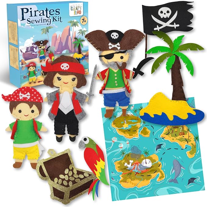 Pirates Sewing Kit for Kids Ages 8-12 - Pre-Cut Felt Pillow Plush Craft